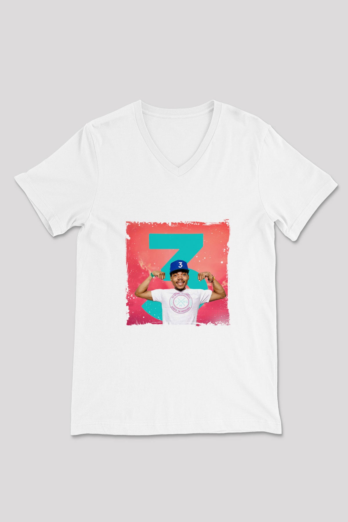 Chance The Rapper Baskılı Beyaz V Yaka Unisex Tişört