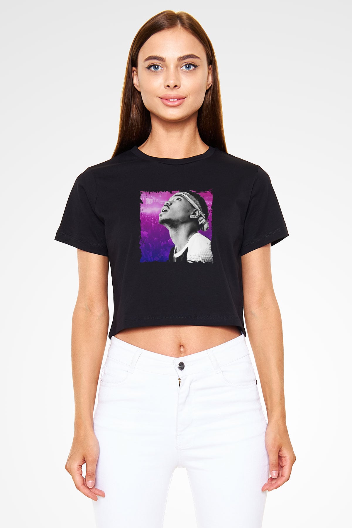 Chance The Rapper Baskılı Crop Top Siyah Kadın Tişört
