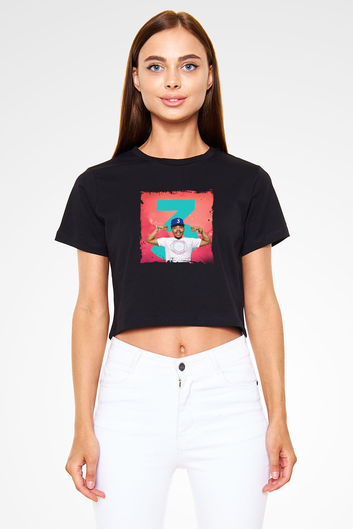 Chance The Rapper Baskılı Crop Top Siyah Kadın Tişört