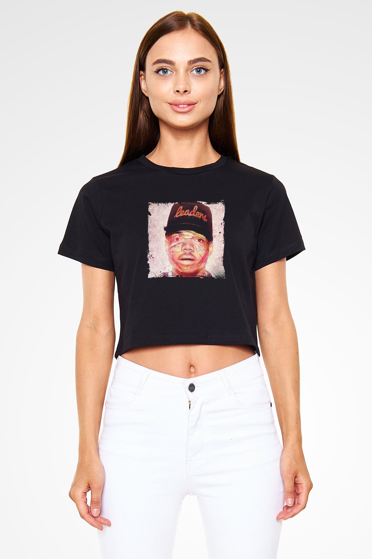 Chance The Rapper Baskılı Crop Top Siyah Kadın Tişört