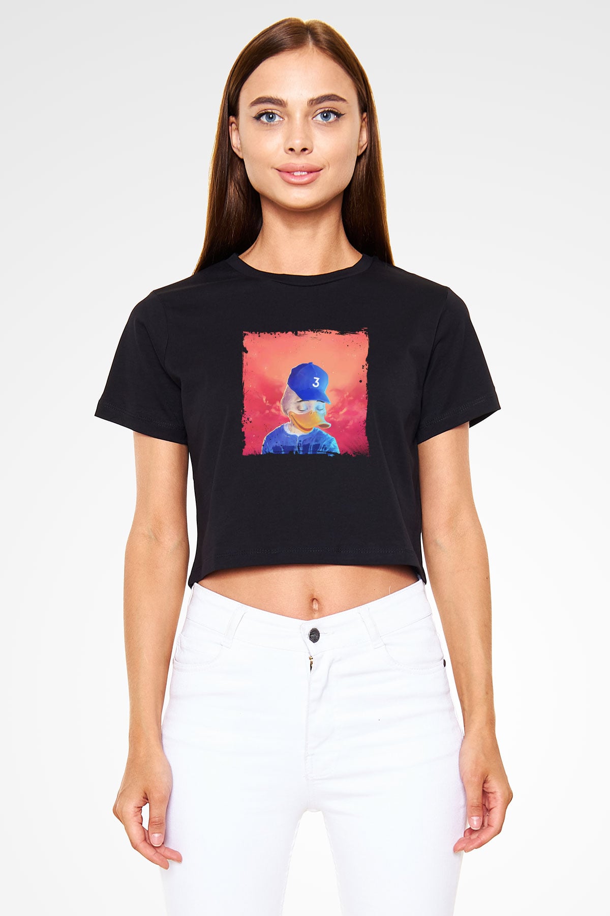 Chance The Rapper Baskılı Crop Top Siyah Kadın Tişört