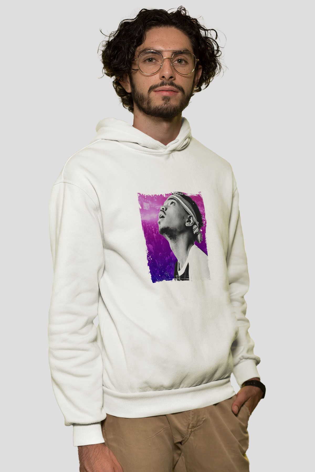 Chance The Rapper Baskılı Unisex Beyaz Kapüşonlu Sweatshirt