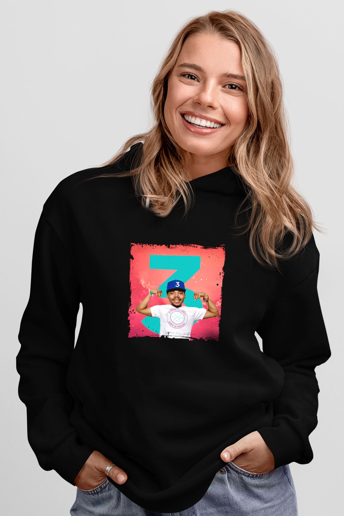Chance The Rapper Baskılı Unisex Siyah Hoodie