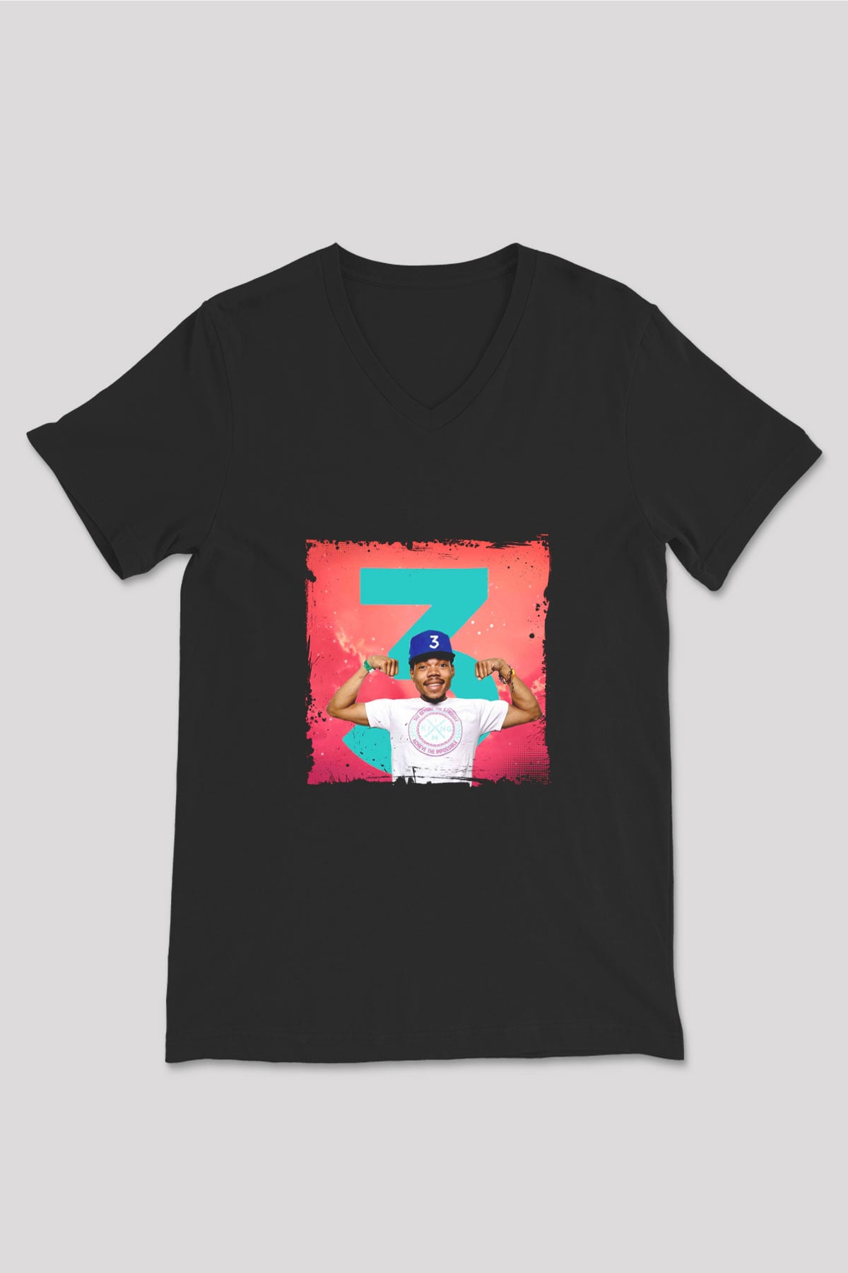 Chance The Rapper Baskılı Unisex Siyah V Yaka Tişört
