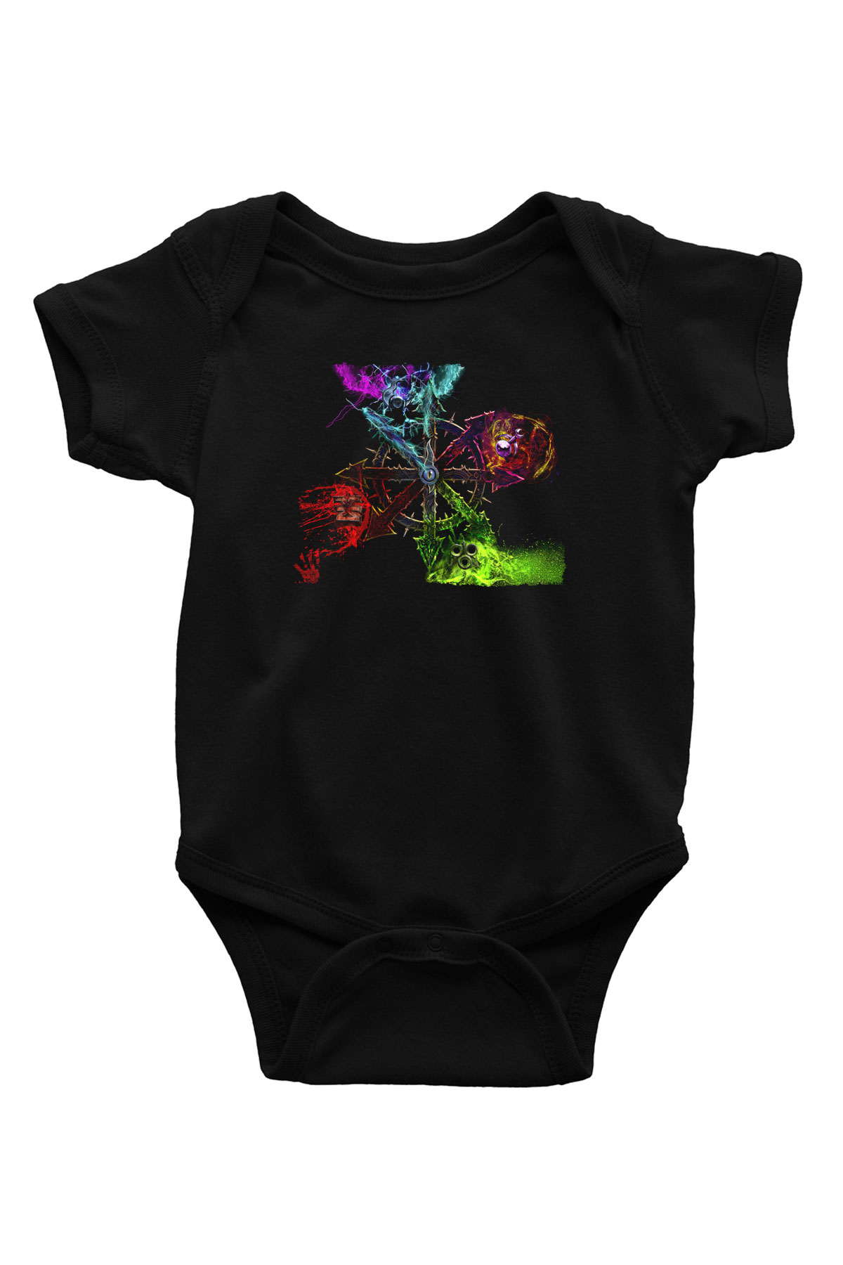 Chaos UK Baskılı Unisex Siyah Bebek Body - Zıbın