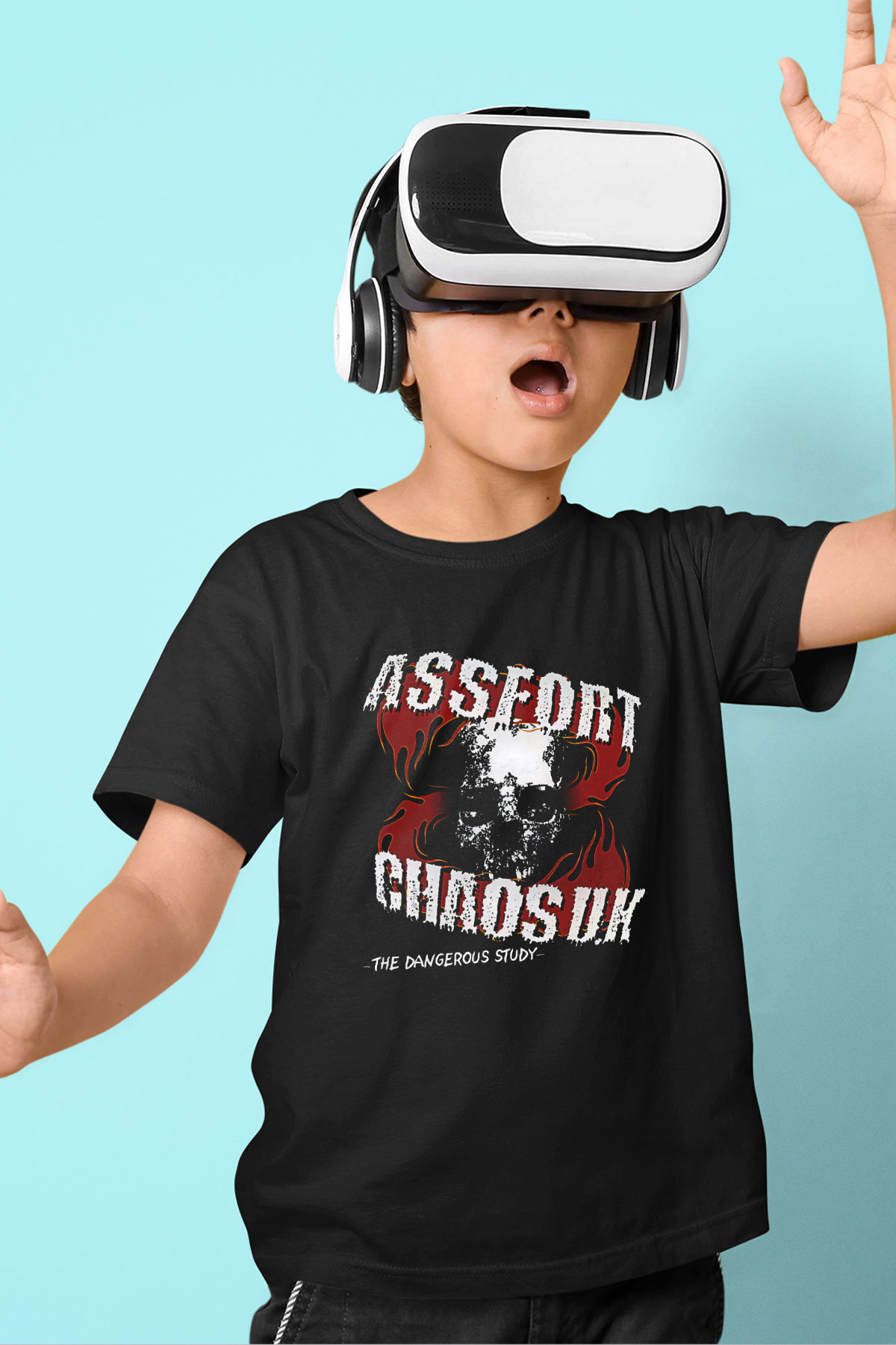 Chaos UK Baskılı Unisex Siyah Çocuk Tişört - Tshirt