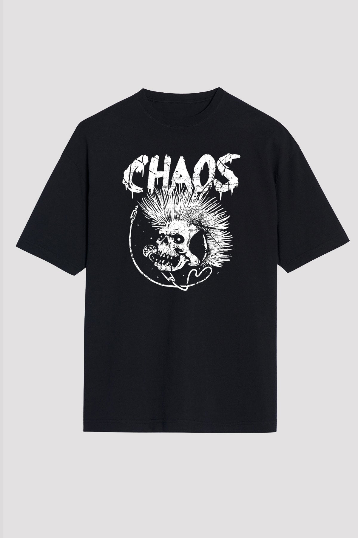 Chaos UK Baskılı Unisex Siyah Oversize Tişört - Tshirt