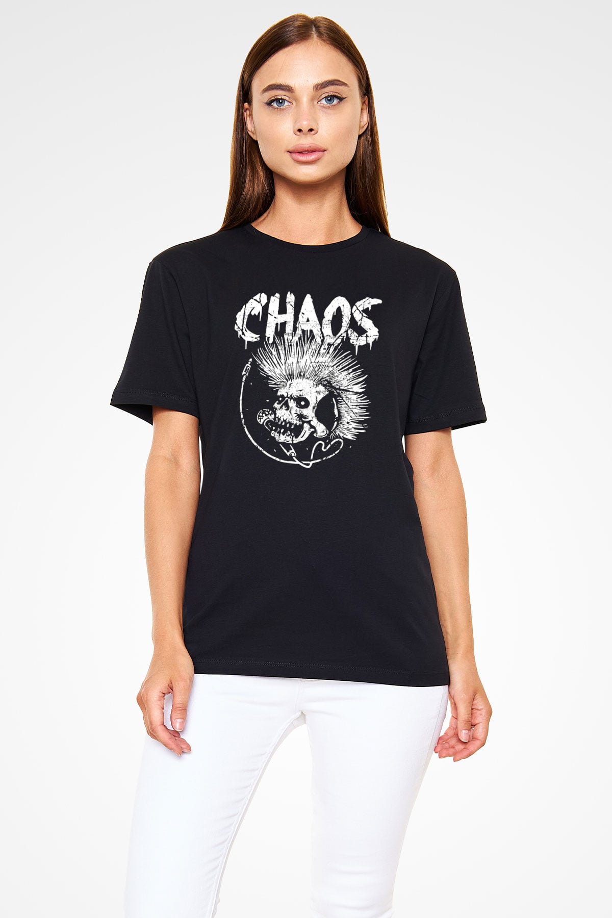 Chaos UK Baskılı Unisex Siyah Tişört - Tshirt