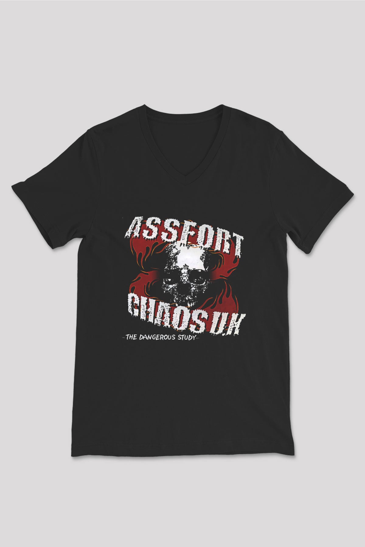 Chaos UK Baskılı Unisex Siyah V Yaka Tişört - Tshirt