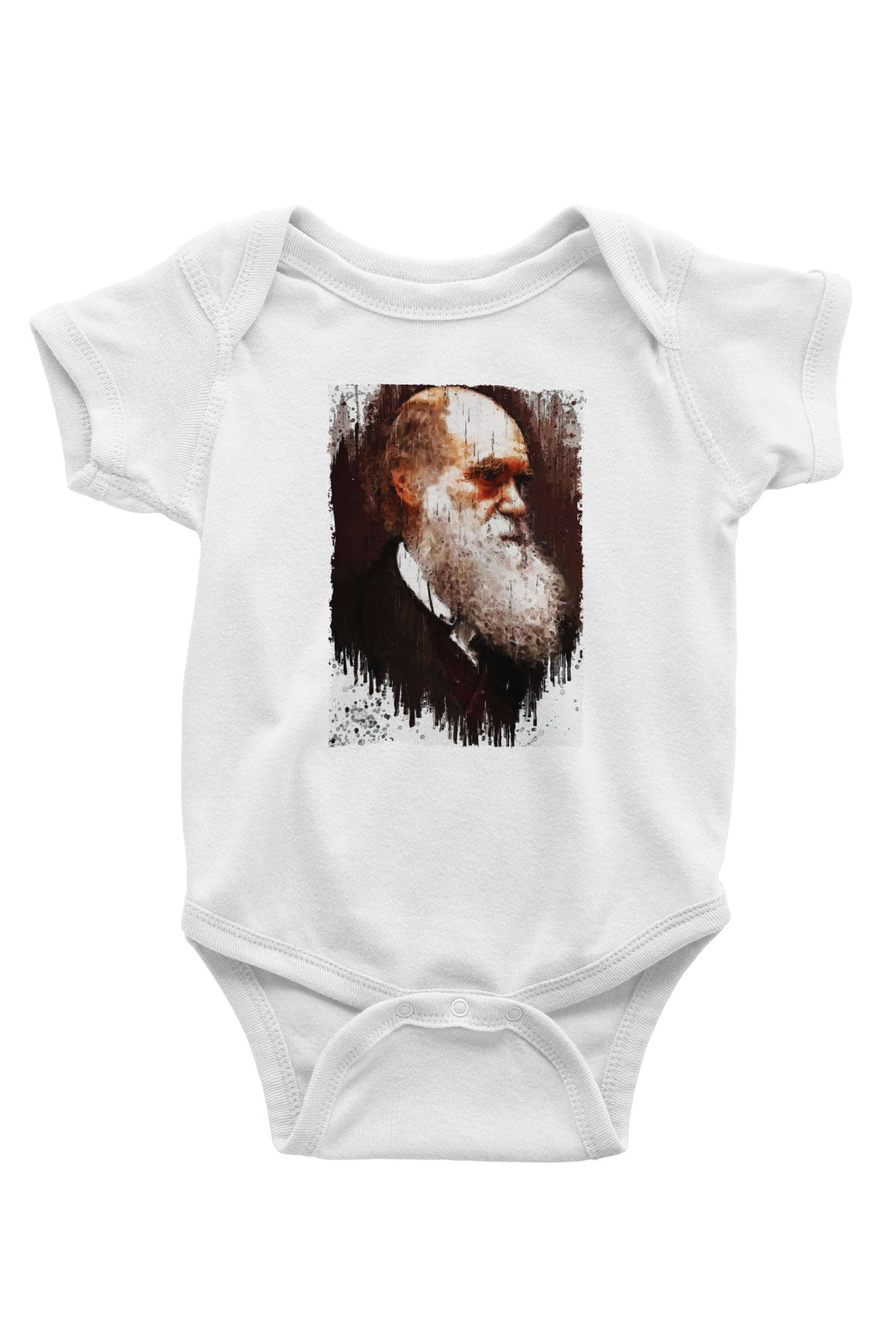 Charles Darwin Portre Baskılı Beyaz Bebek Body - Zıbın