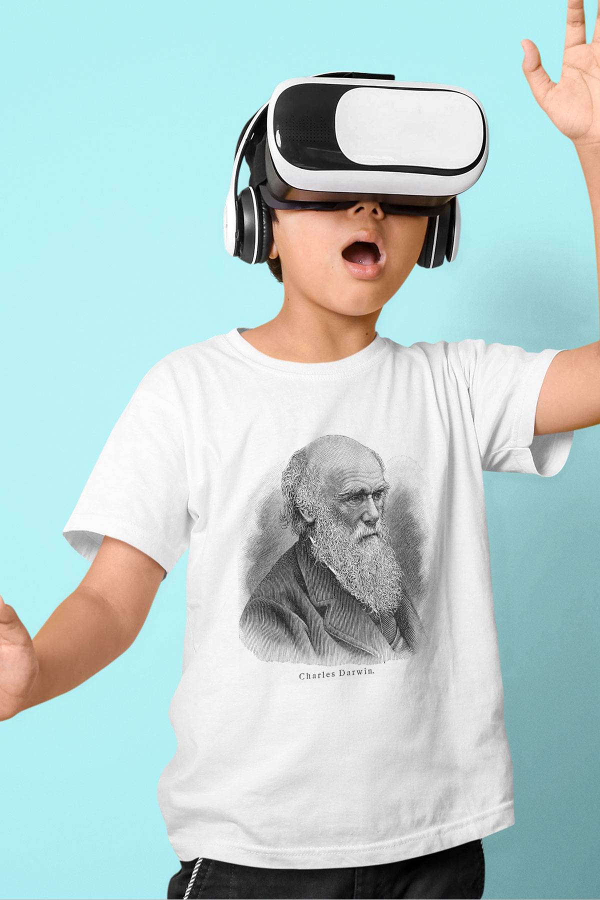 Charles Darwin Portre Baskılı Unisex Beyaz Çocuk Tişört