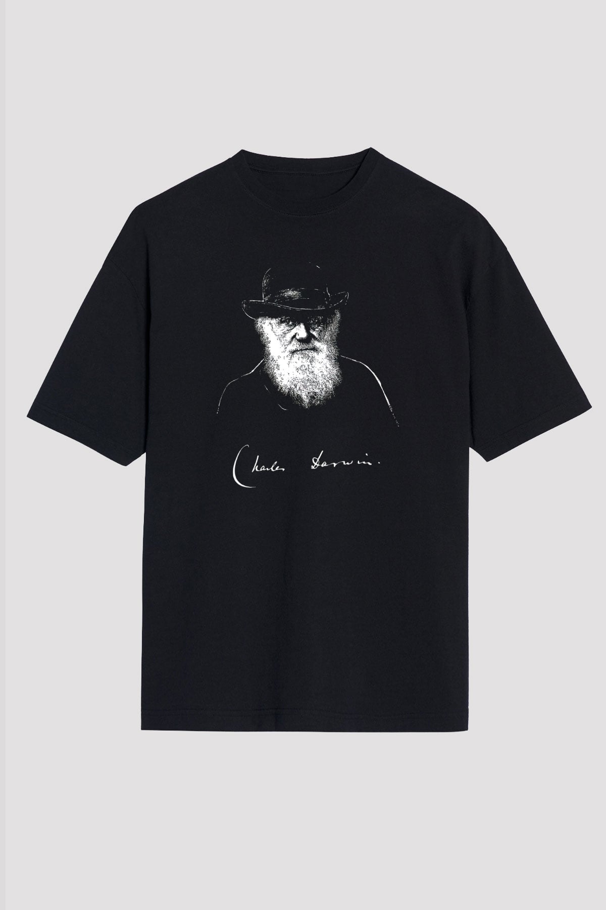 Charles Darwin Portre Baskılı Unisex Oversize Tişört - Tshirt