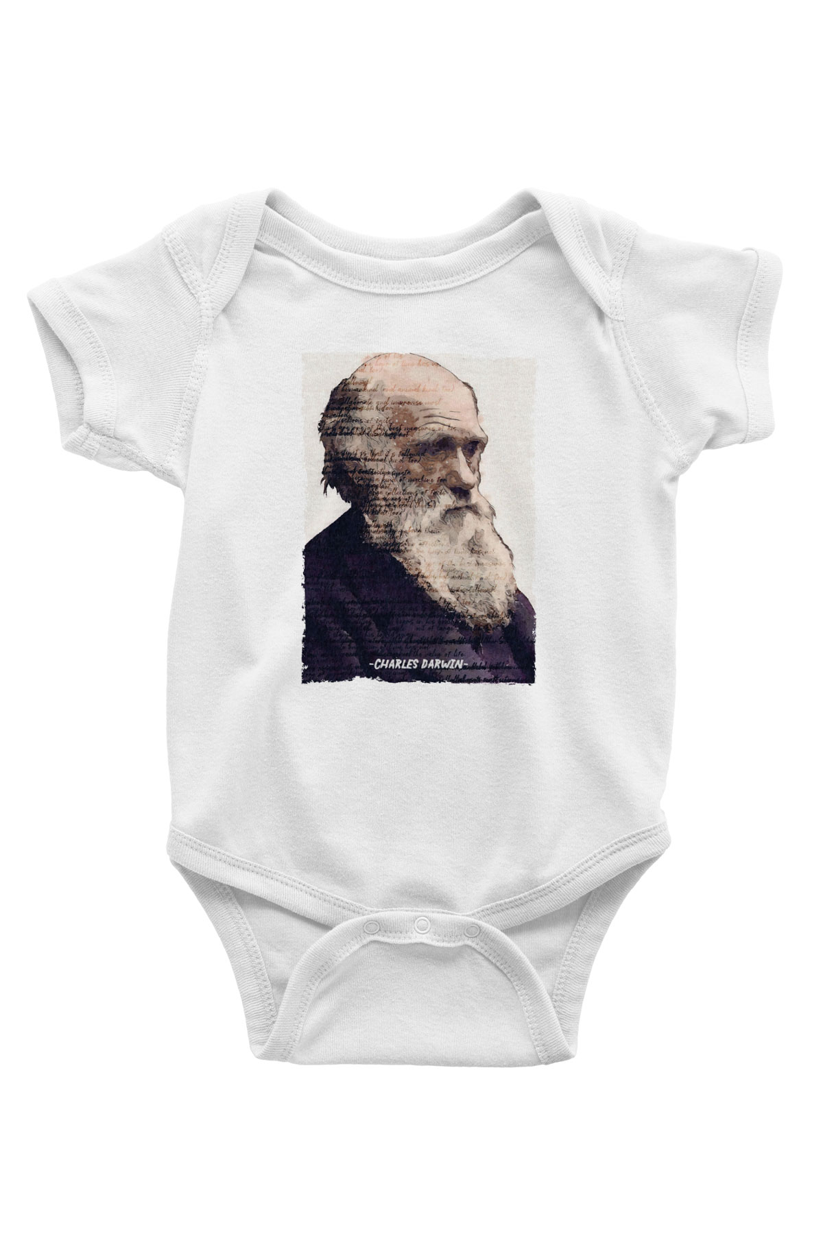 Charles Darwin Yazılı Portre Baskılı Beyaz Bebek Body - Zıbın