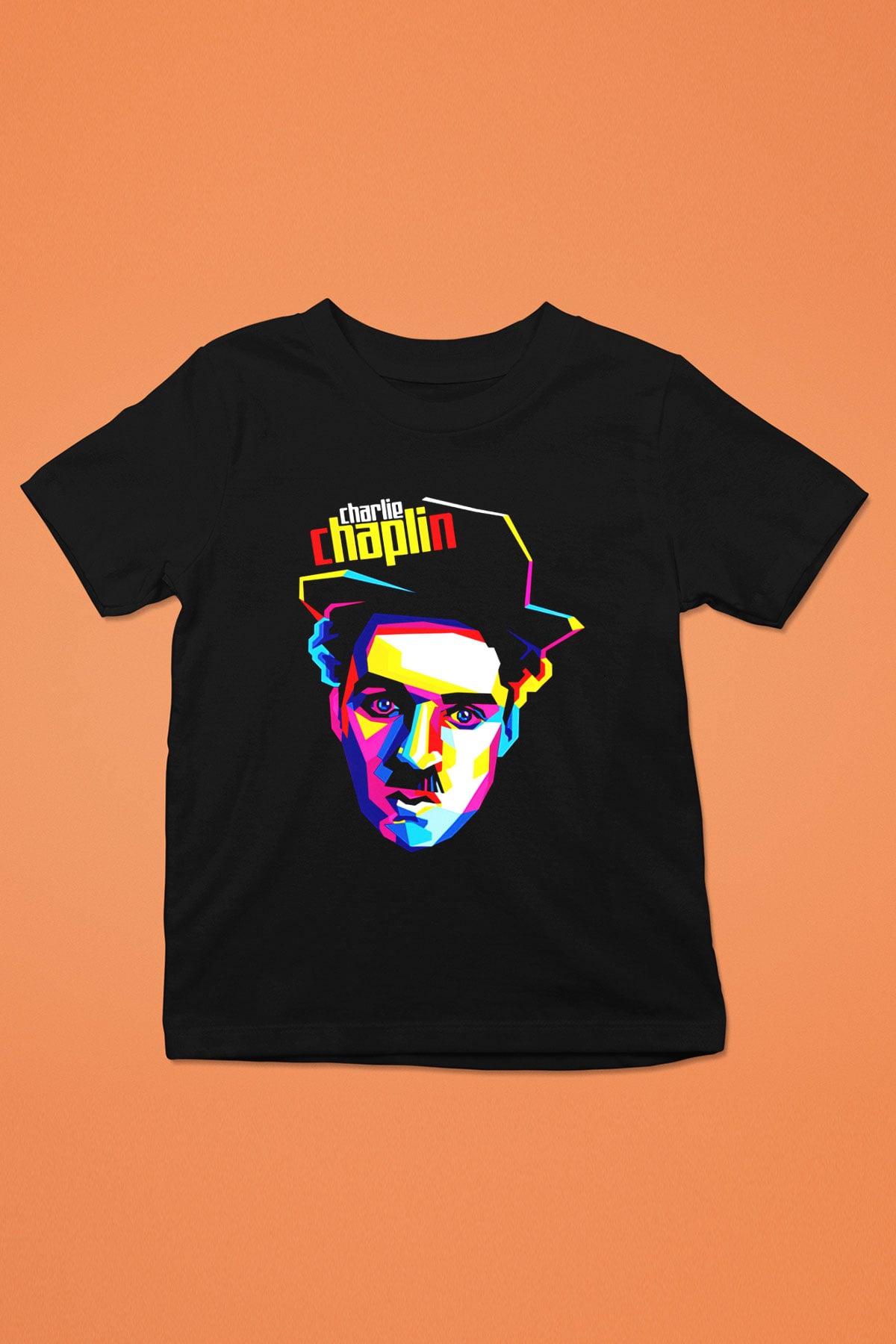Charlie Chaplin Baskılı Siyah Unisex Çocuk Tişört