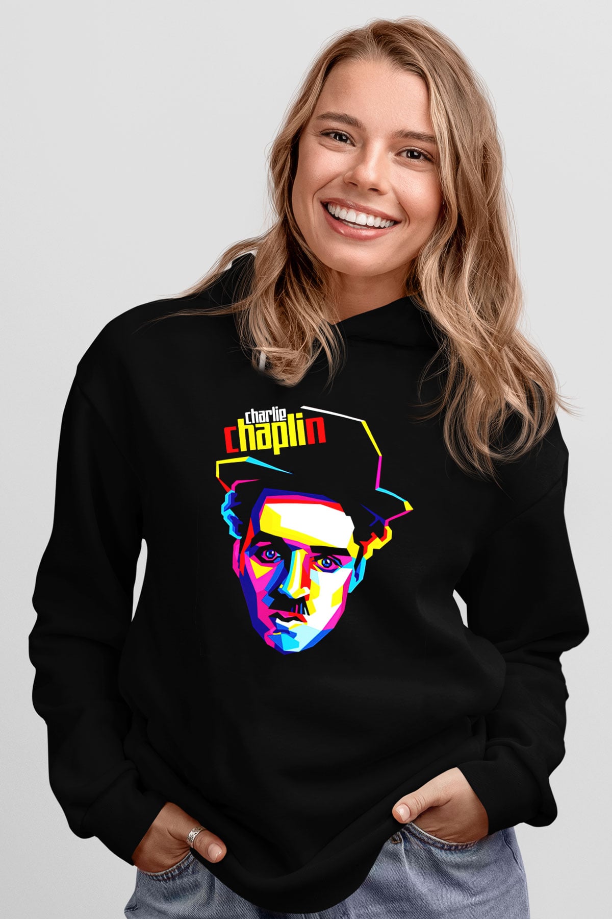 Charlie Chaplin Siyah Unisex Hoodie
