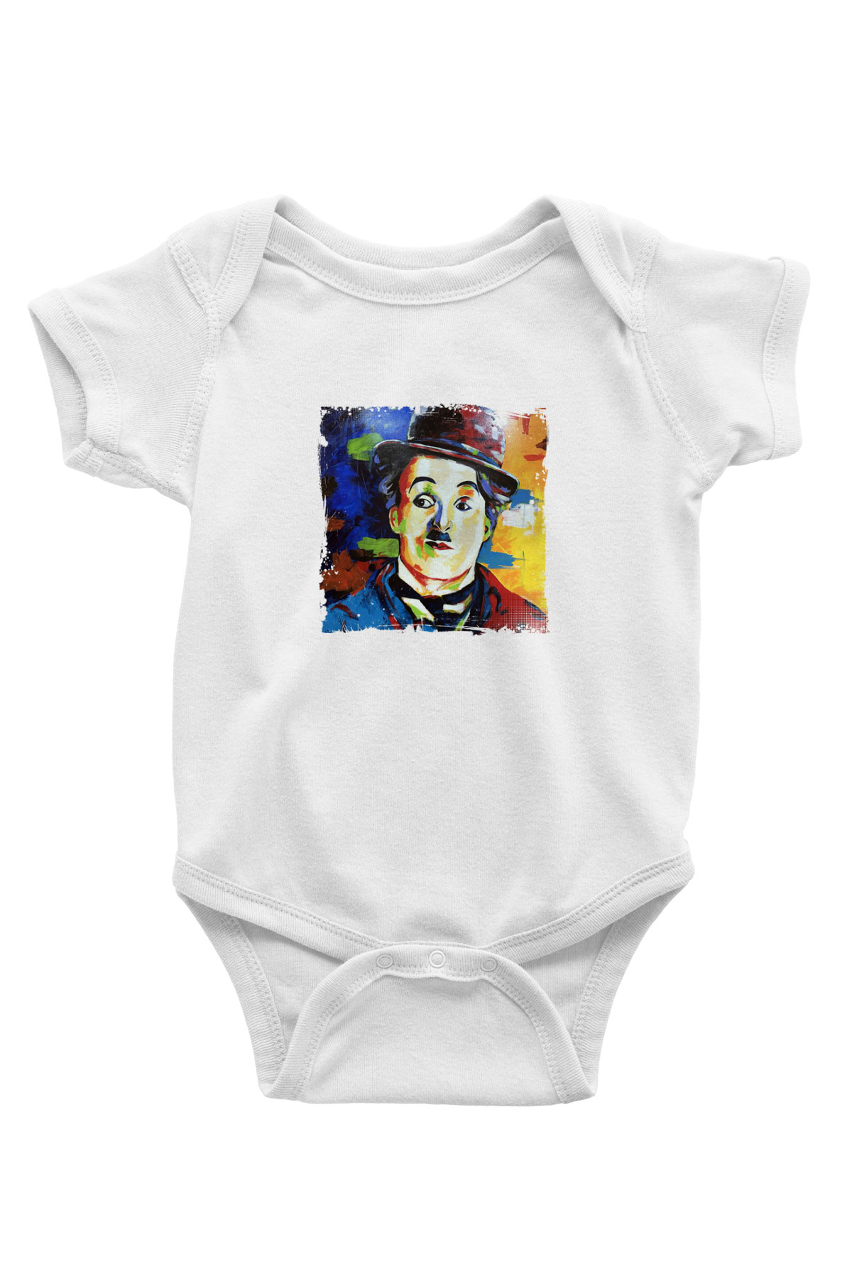 Charlie Chaplin Unisex Baskılı Beyaz Bebek Body - Zıbın