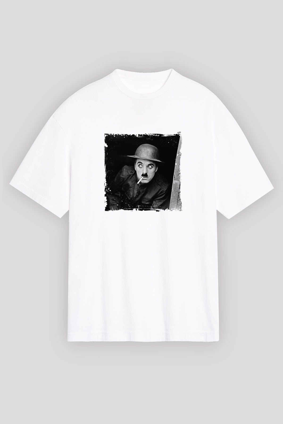 Charlie Chaplin Unisex Baskılı Beyaz Tişört