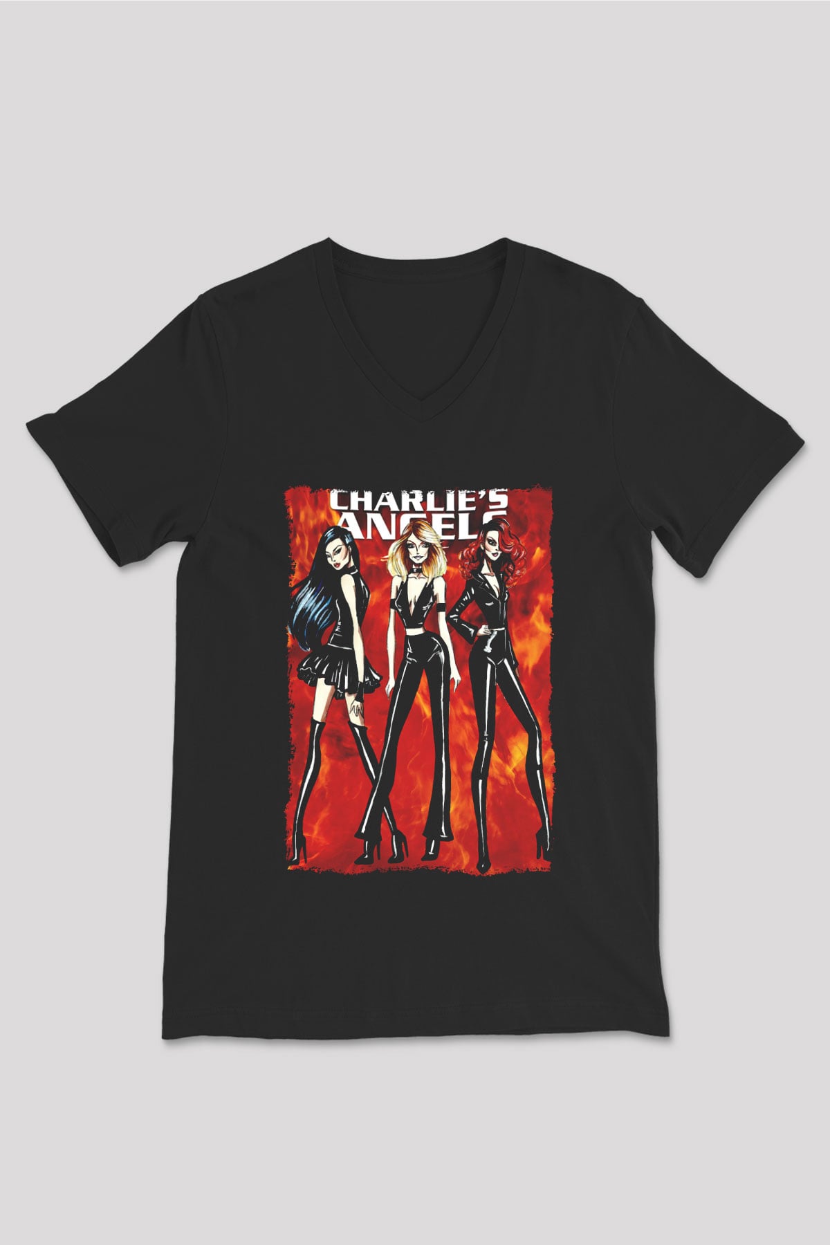Charlie's Angels Siyah Unisex  V Yaka Tişört