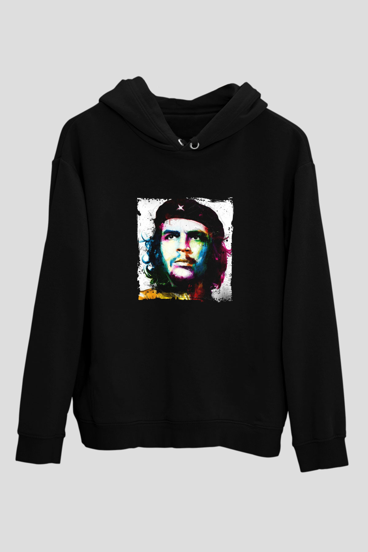 Che Guevara Baskılı Unisex Siyah Hoodie