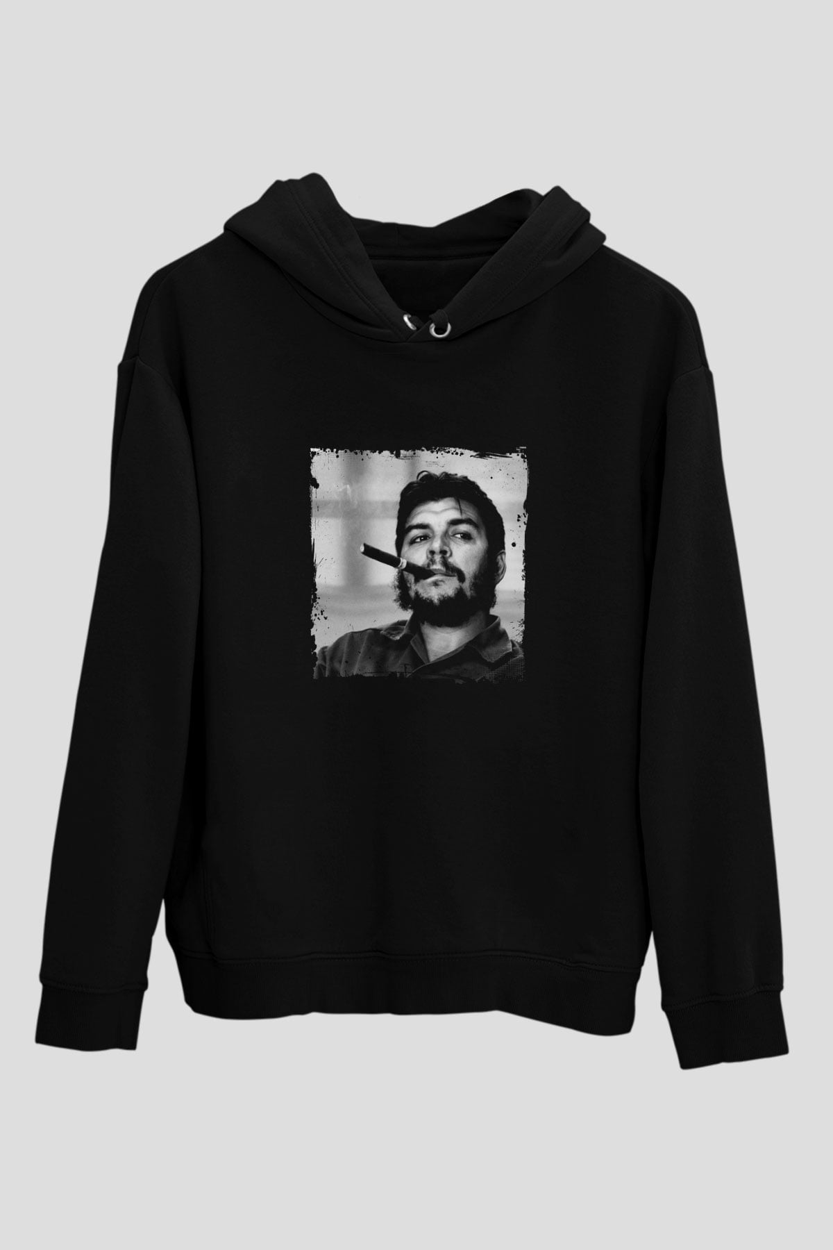 Che Guevara Baskılı Unisex Siyah Hoodie