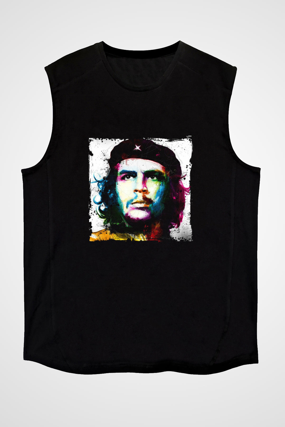 Che Guevara Baskılı Unisex Siyah Kolsuz Tişört