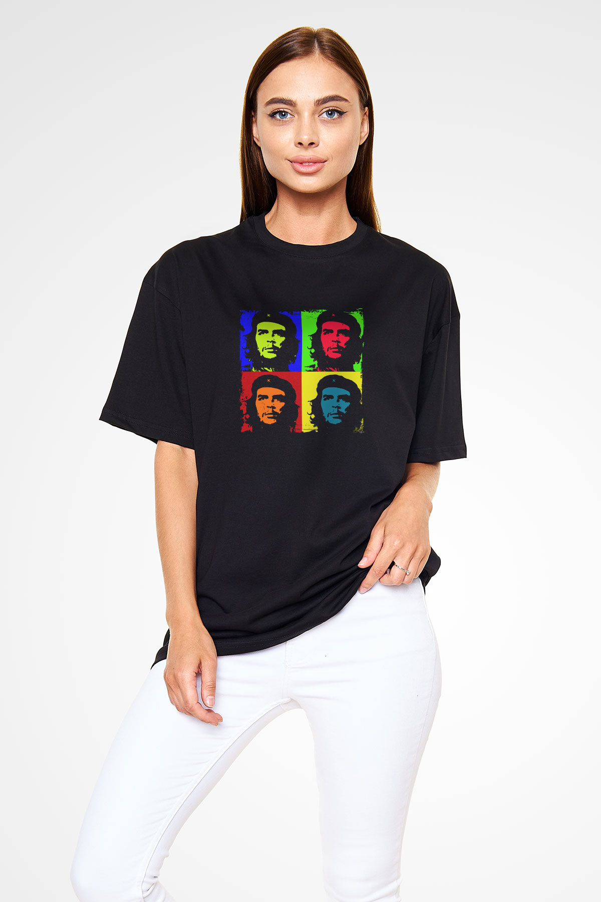 Che Guevara Baskılı Unisex Siyah Oversize Tişört