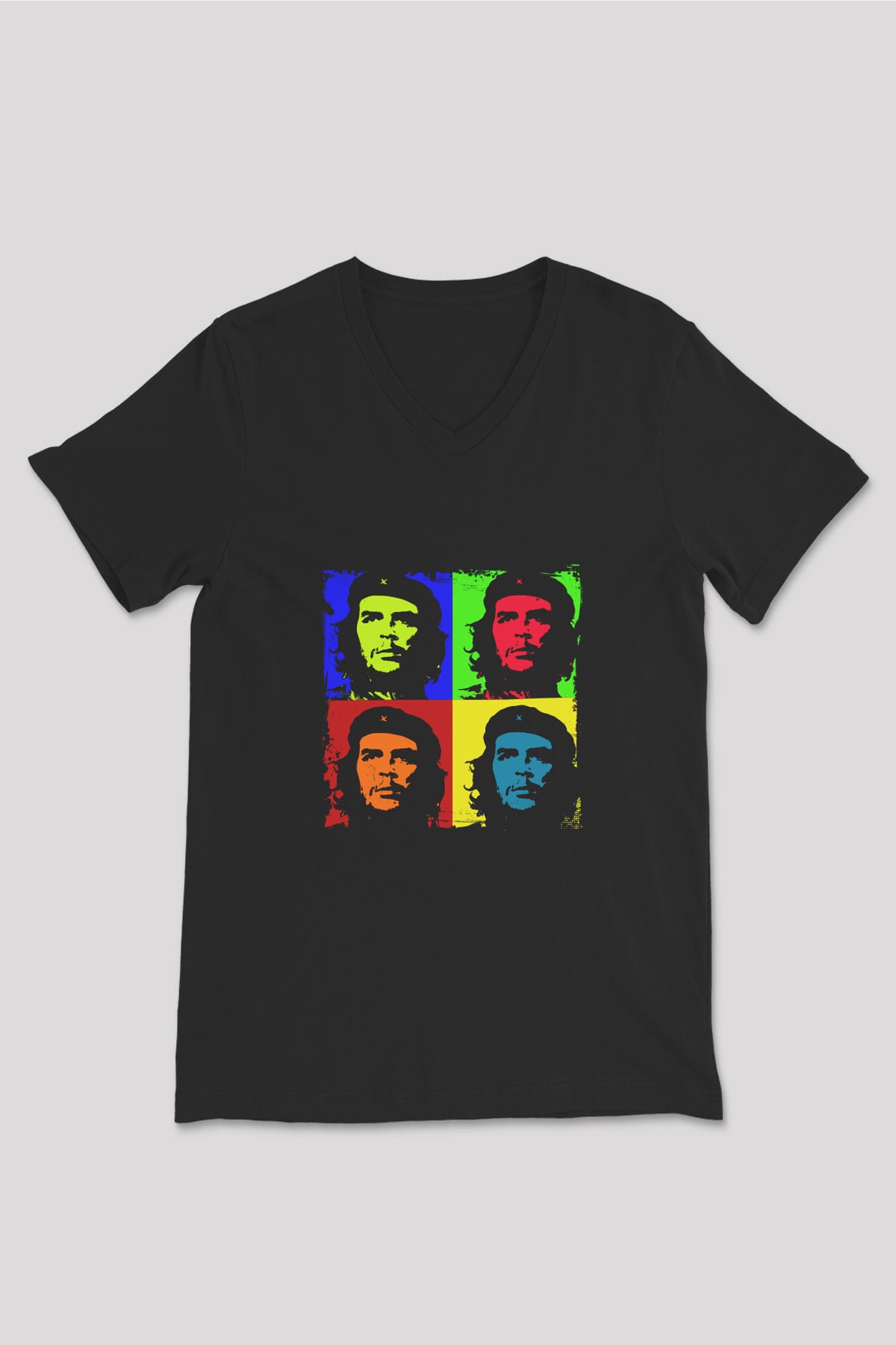 Che Guevara Baskılı Unisex Siyah V Yaka Tişört