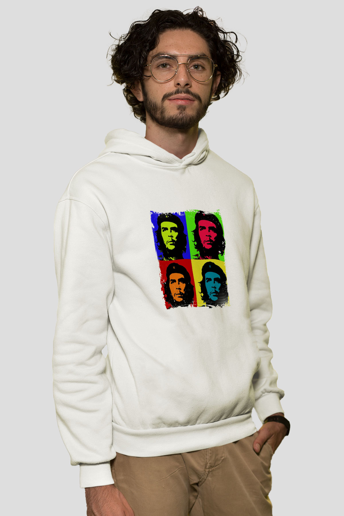 Che Guevara Unisex Baskılı Beyaz Kapüşonlu Sweatshirt