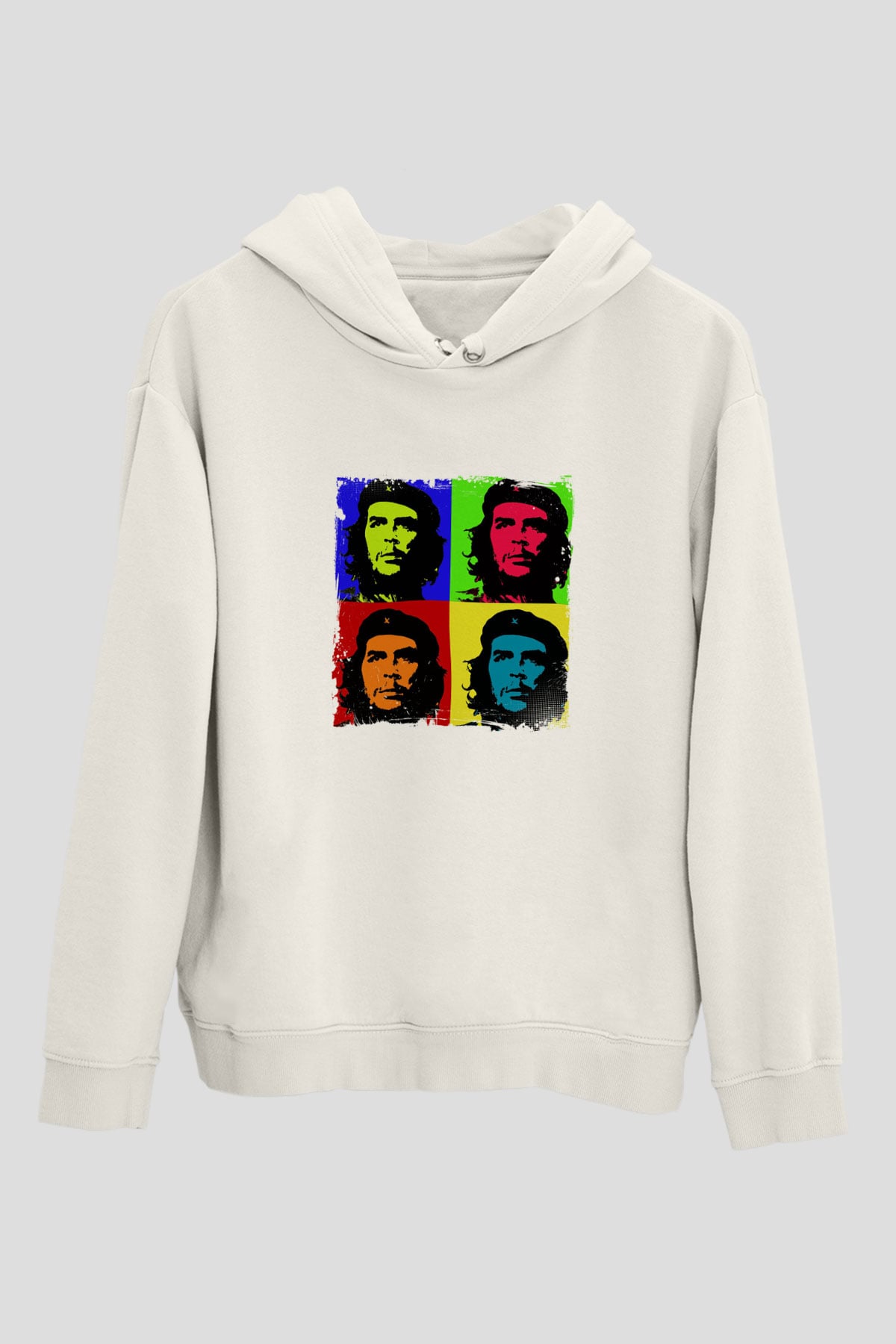 Che Guevara Unisex Baskılı Beyaz Kapüşonlu Sweatshirt