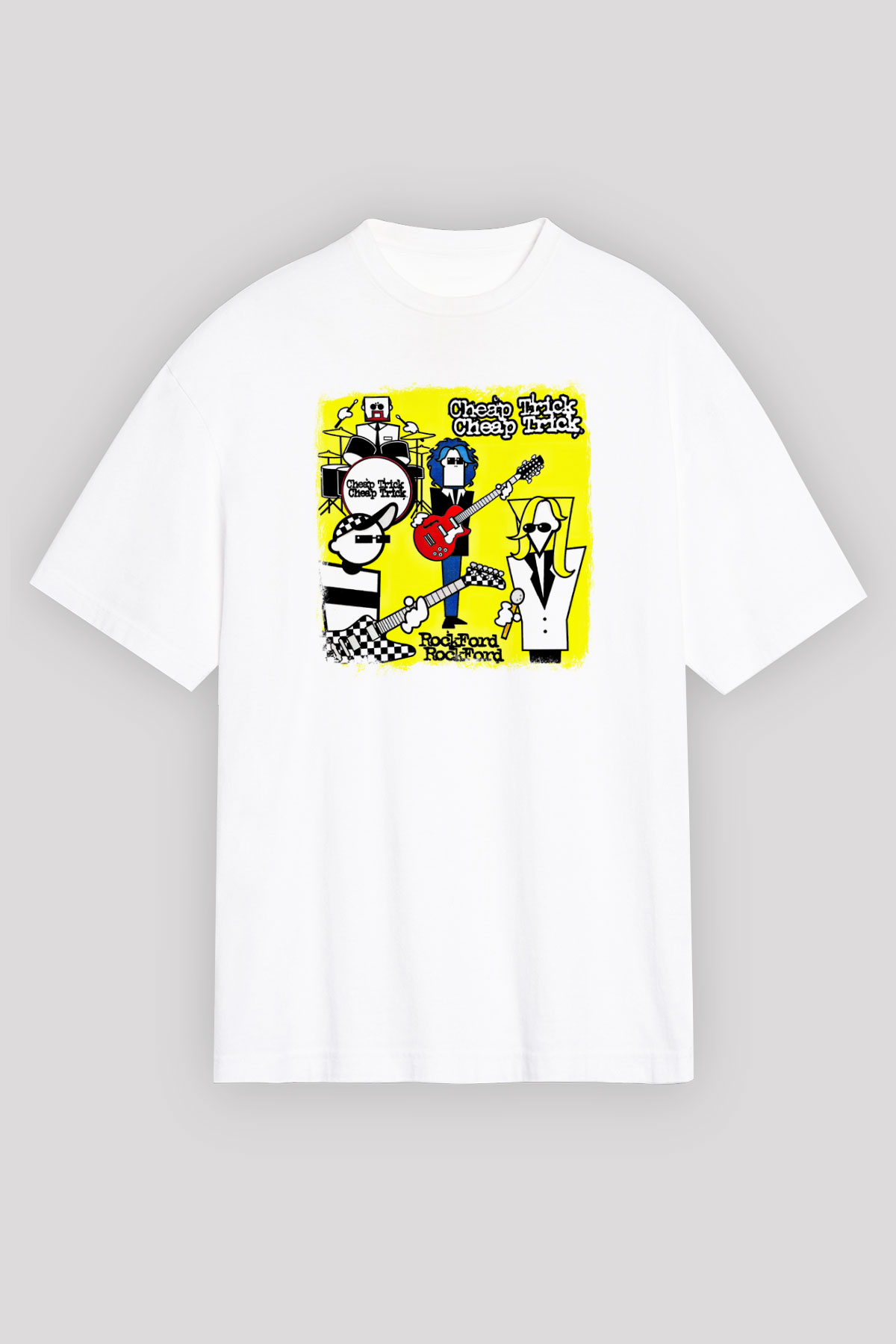 Cheap Trick Baskılı Unisex Beyaz Oversize Tişört