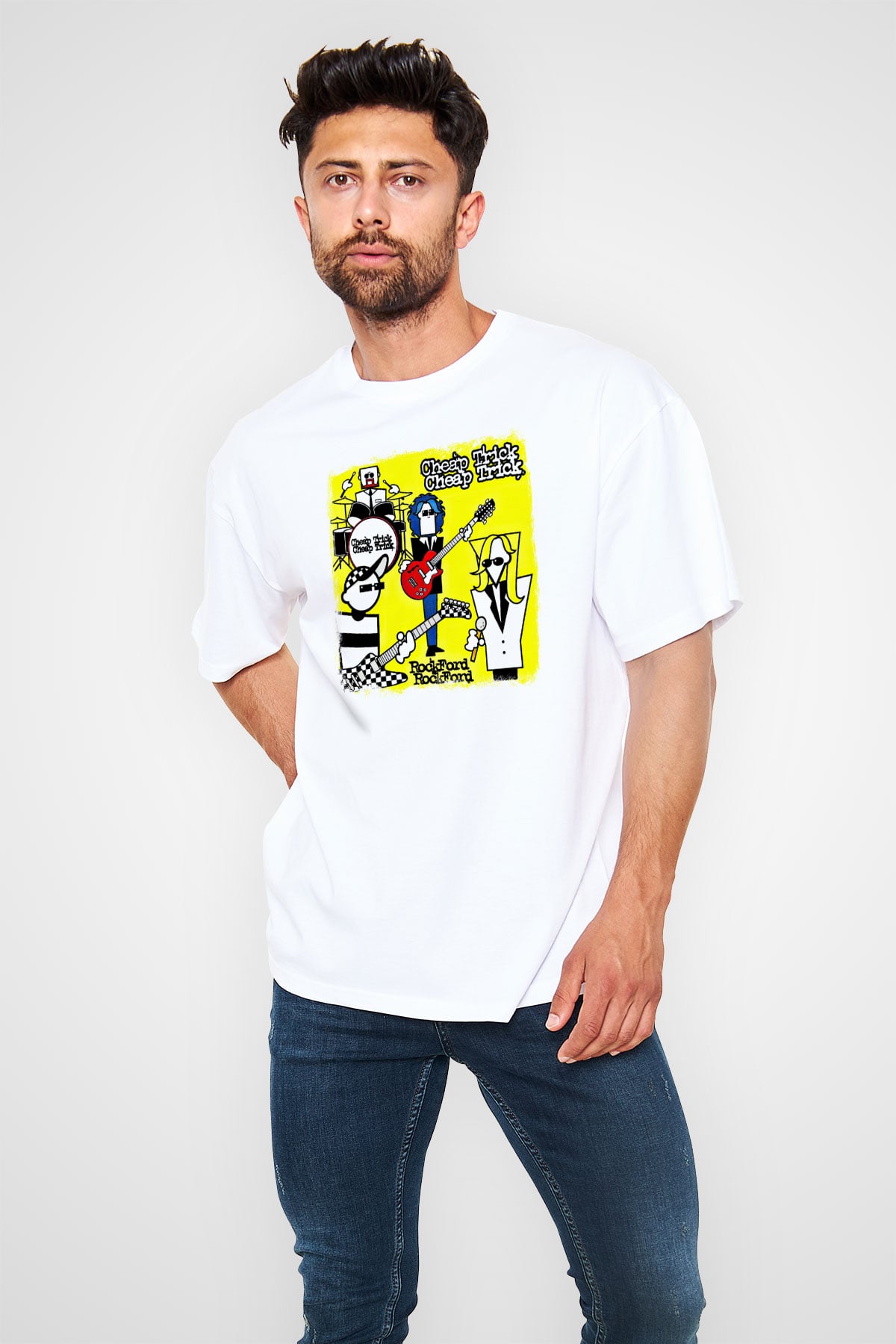 Cheap Trick Baskılı Unisex Beyaz Oversize Tişört