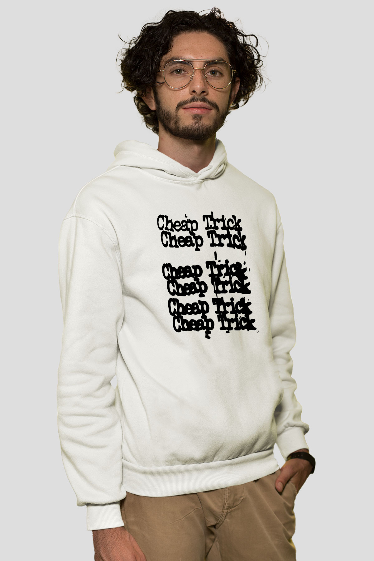 Cheap Trick Beyaz Unisex Kapşonlu Sweatshirt