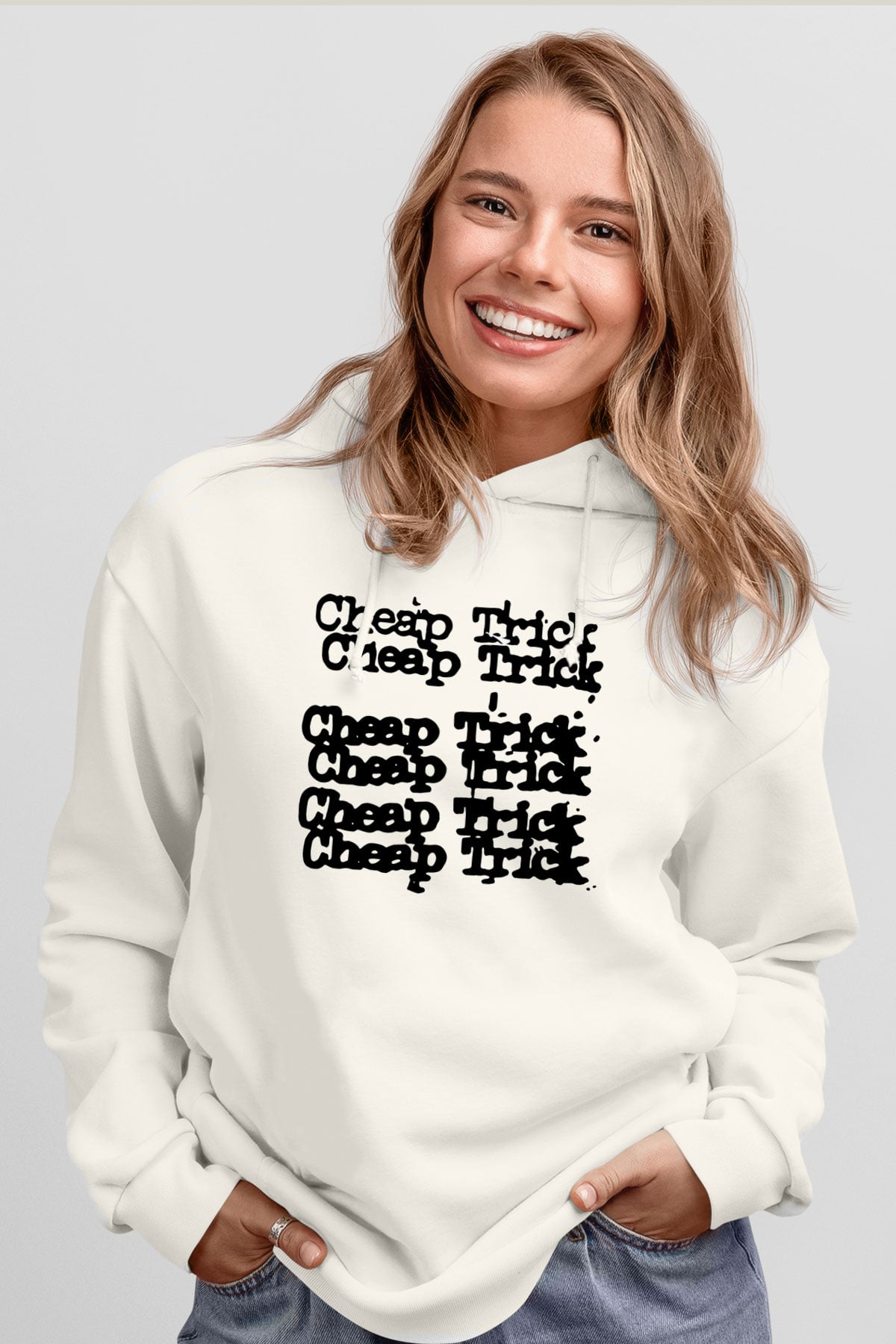 Cheap Trick Beyaz Unisex Kapşonlu Sweatshirt