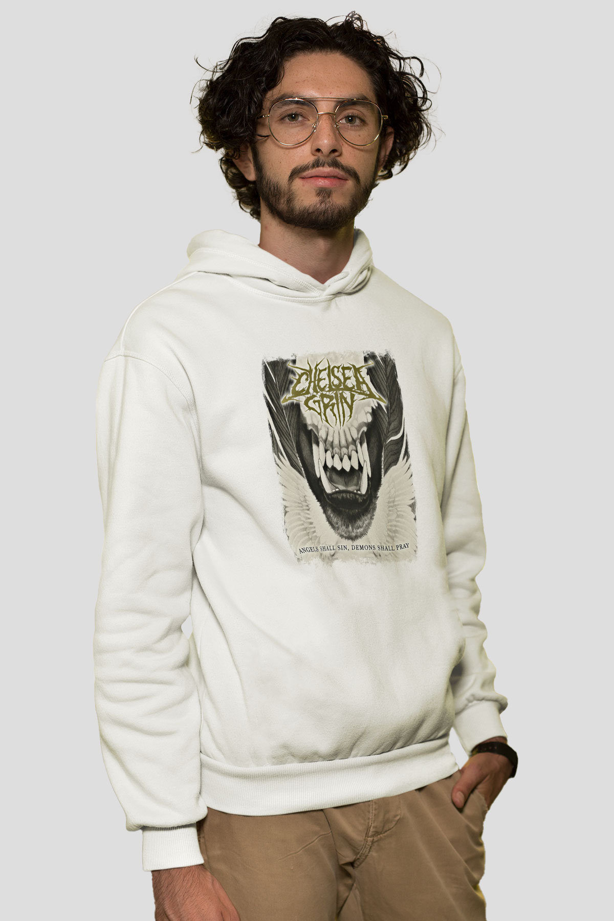 Chelsea Grin Baskılı Unisex Beyaz Hoodie