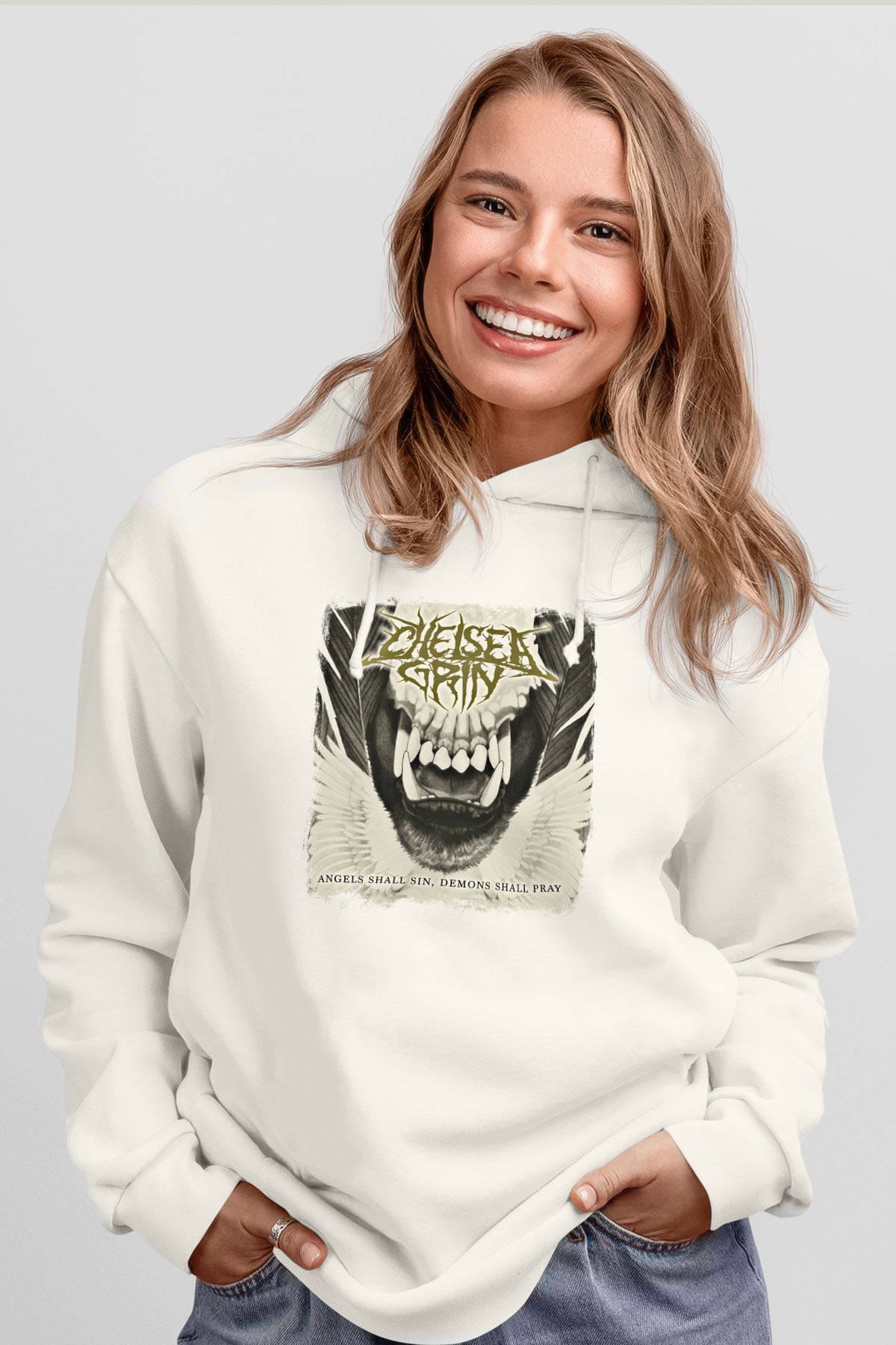 Chelsea Grin Baskılı Unisex Beyaz Hoodie