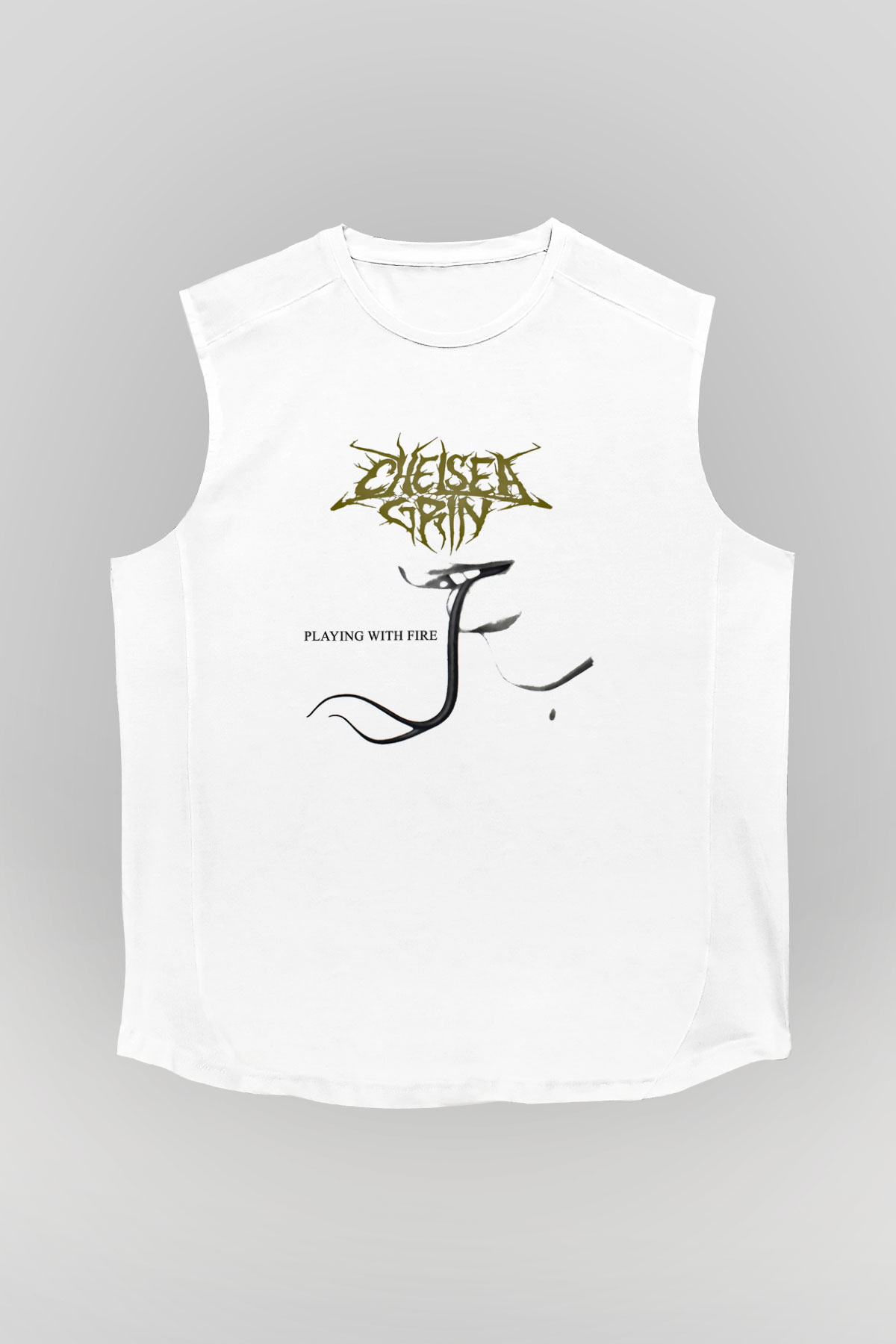 Chelsea Grin Baskılı Unisex Beyaz Kolsuz Tişört