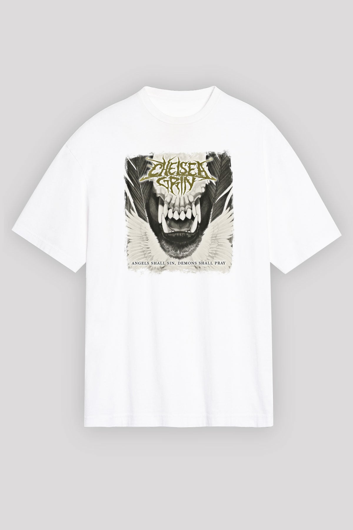 Chelsea Grin Baskılı Unisex Beyaz Oversize Tişört