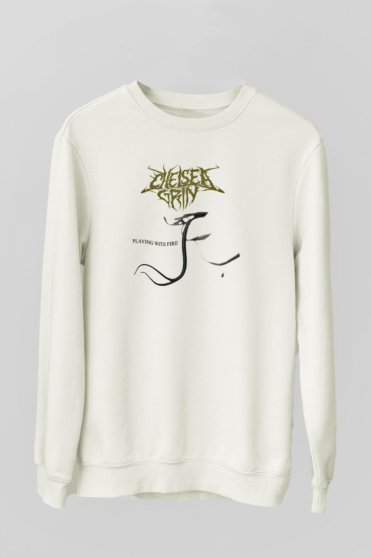 Chelsea Grin Baskılı Unisex Beyaz Sweatshirt