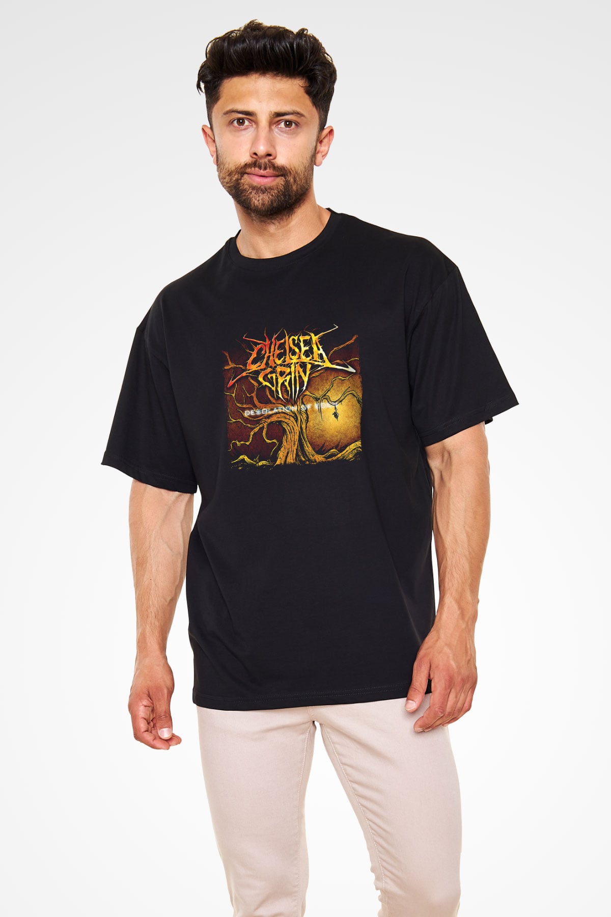 Chelsea Grin Baskılı Unisex Siyah Oversize Tişört