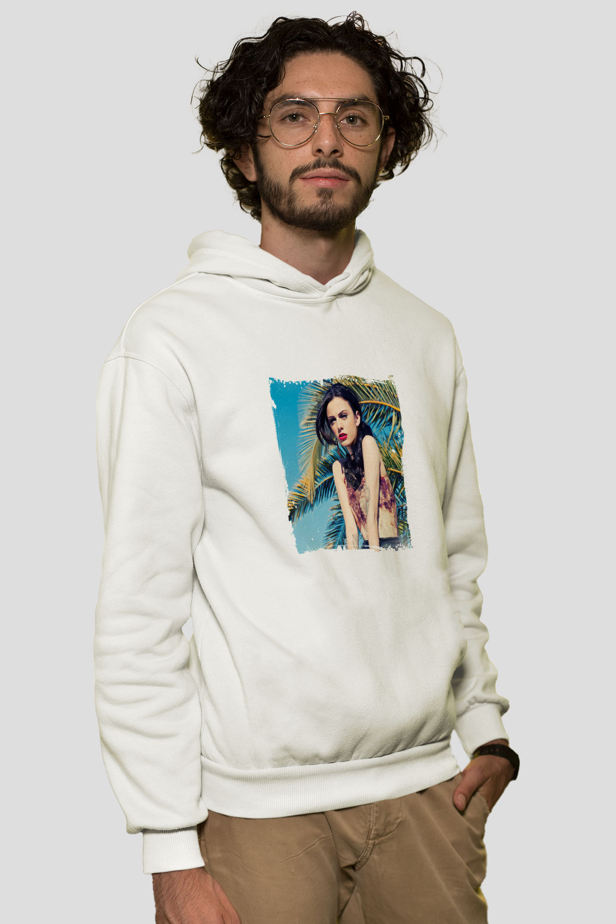 Cher Lloyd Baskılı Unisex Beyaz Kapüşonlu Sweatshirt