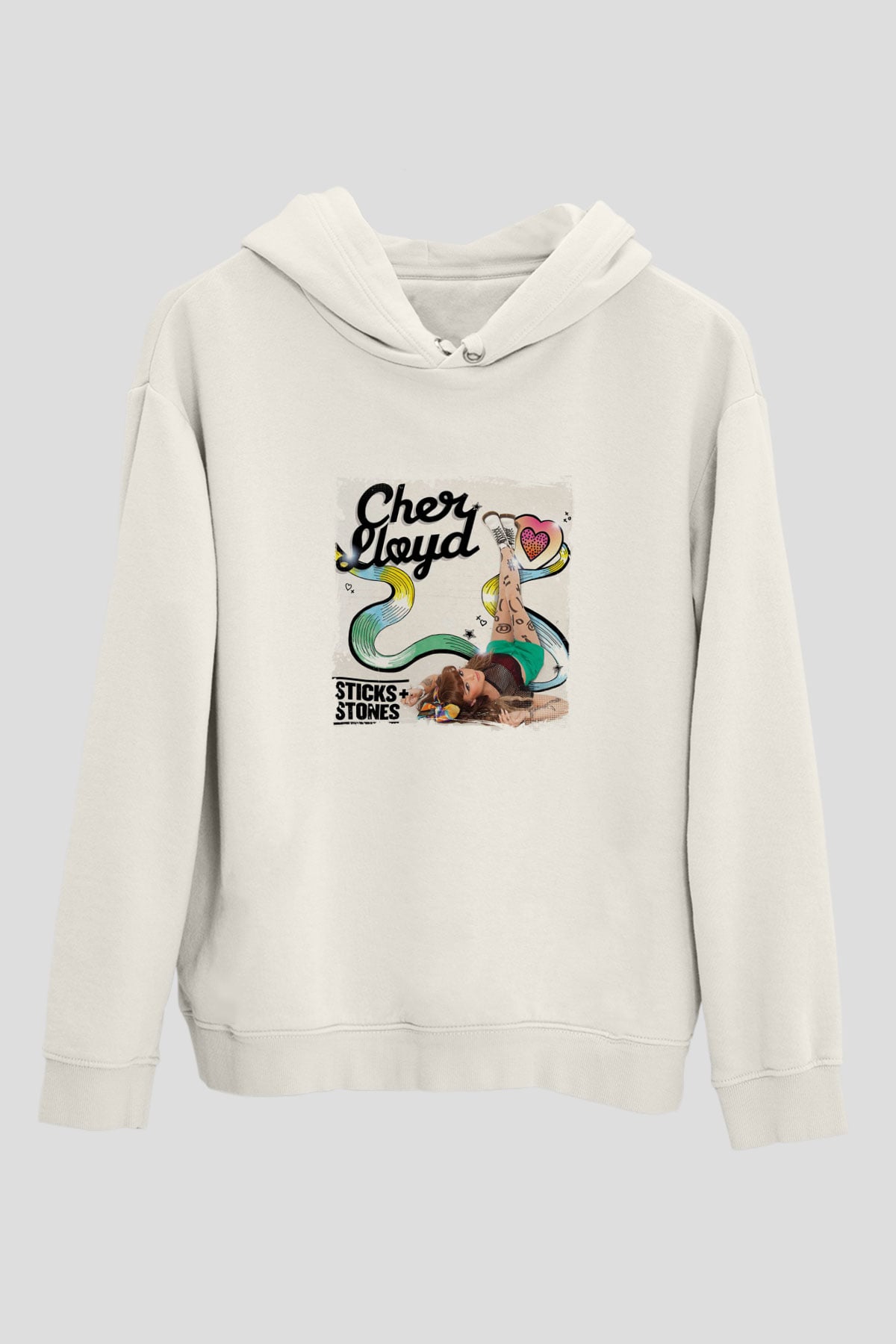 Cher Lloyd Baskılı Unisex Beyaz Kapüşonlu Sweatshirt