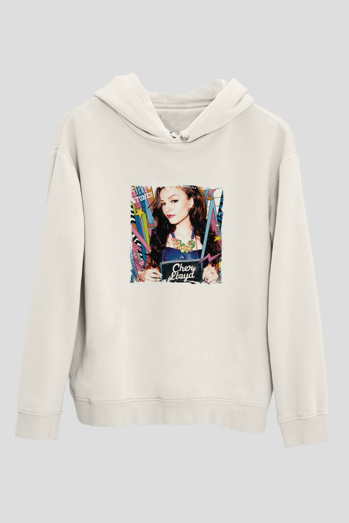 Cher Lloyd Baskılı Unisex Beyaz Kapüşonlu Sweatshirt