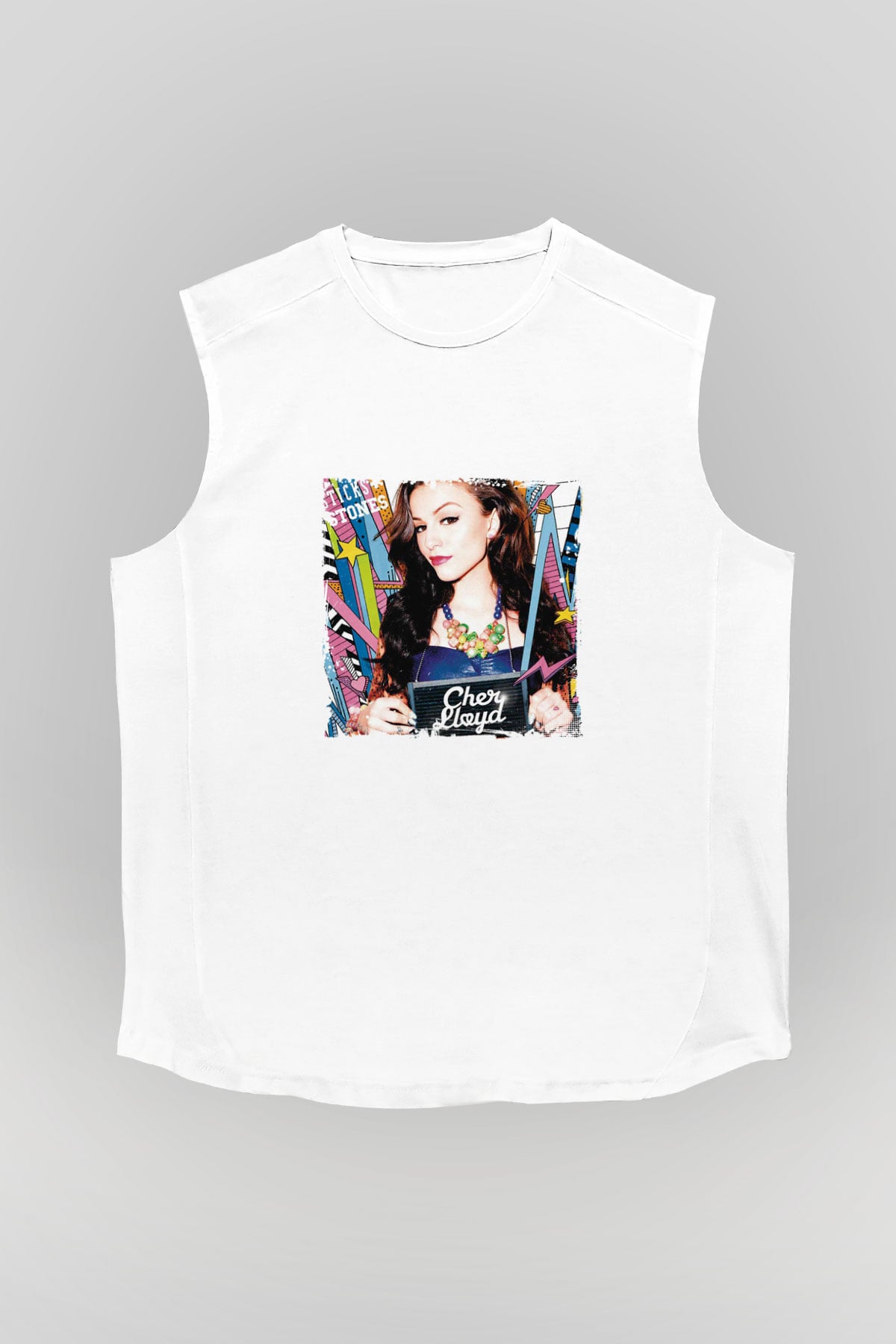 Cher Lloyd Baskılı Unisex Beyaz Kolsuz Tişört