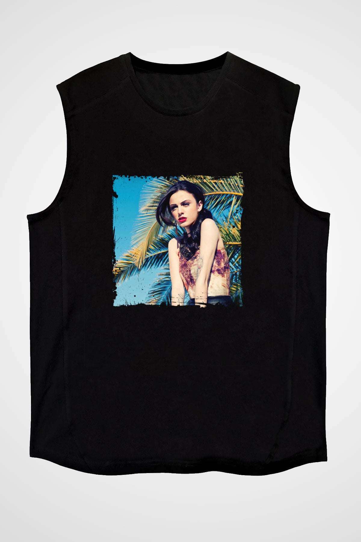 Cher Lloyd Baskılı Unisex Siyah Kolsuz Tişört