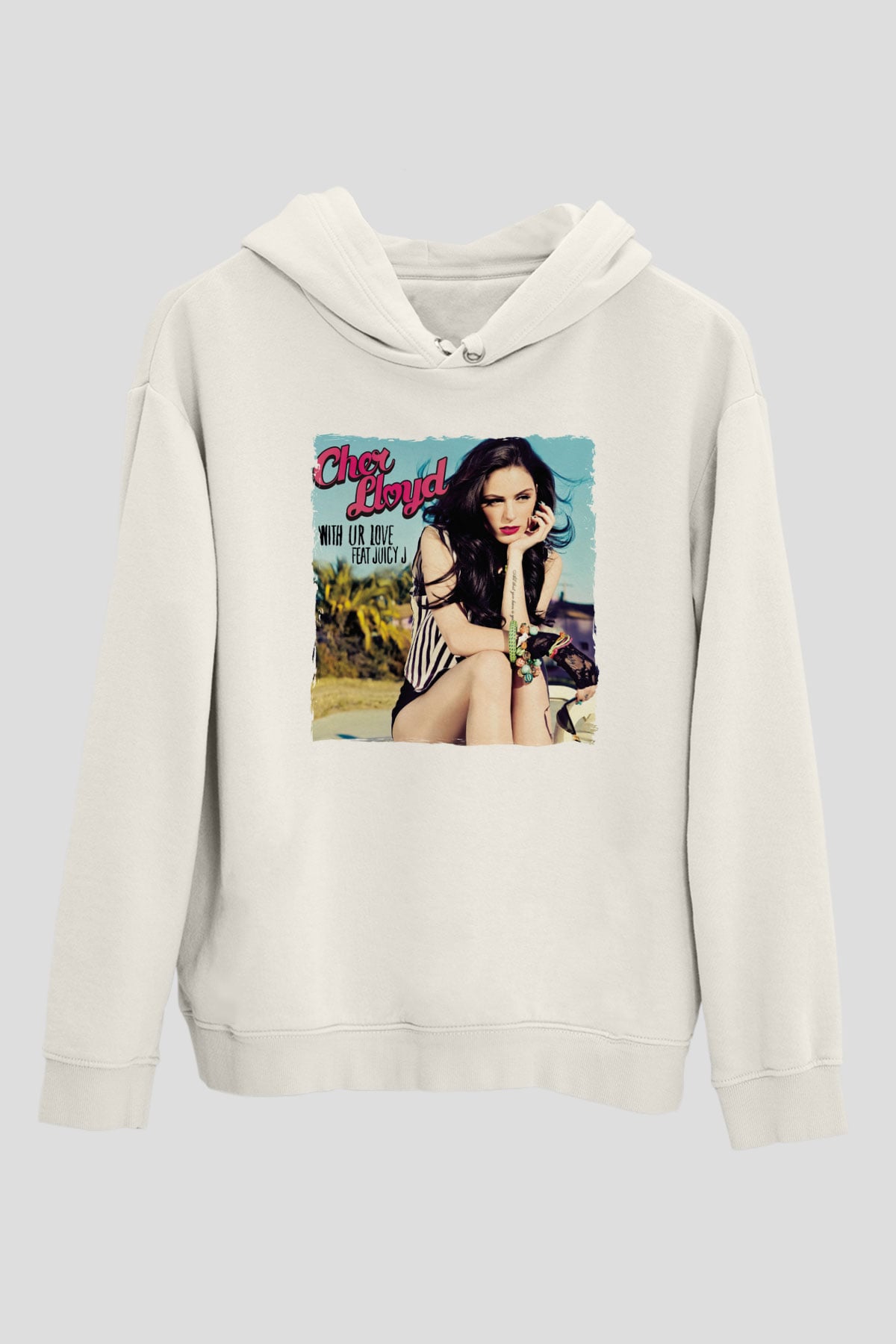 Cher Lloyd Beyaz Unisex Kapüşonlu Sweatshirt