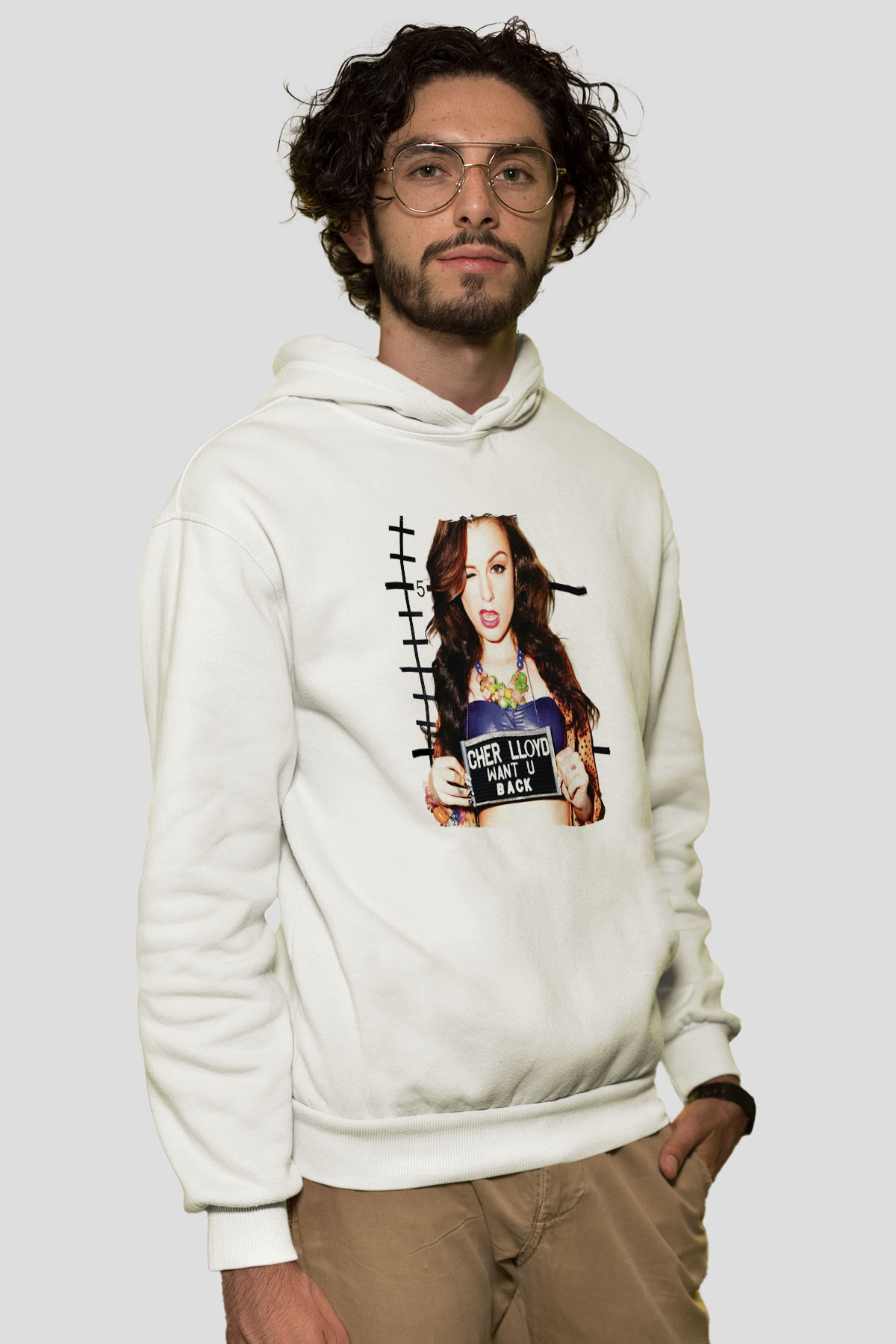 Cher Lloyd Beyaz Unisex Kapüşonlu Sweatshirt