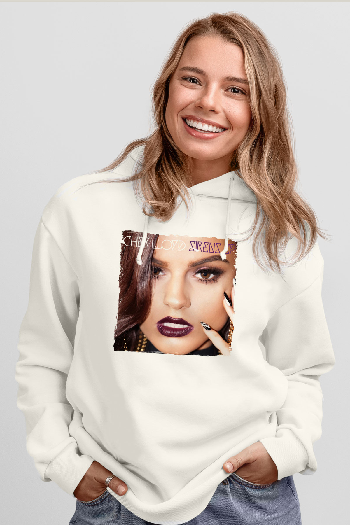 Cher Lloyd Beyaz Unisex Kapüşonlu Sweatshirt