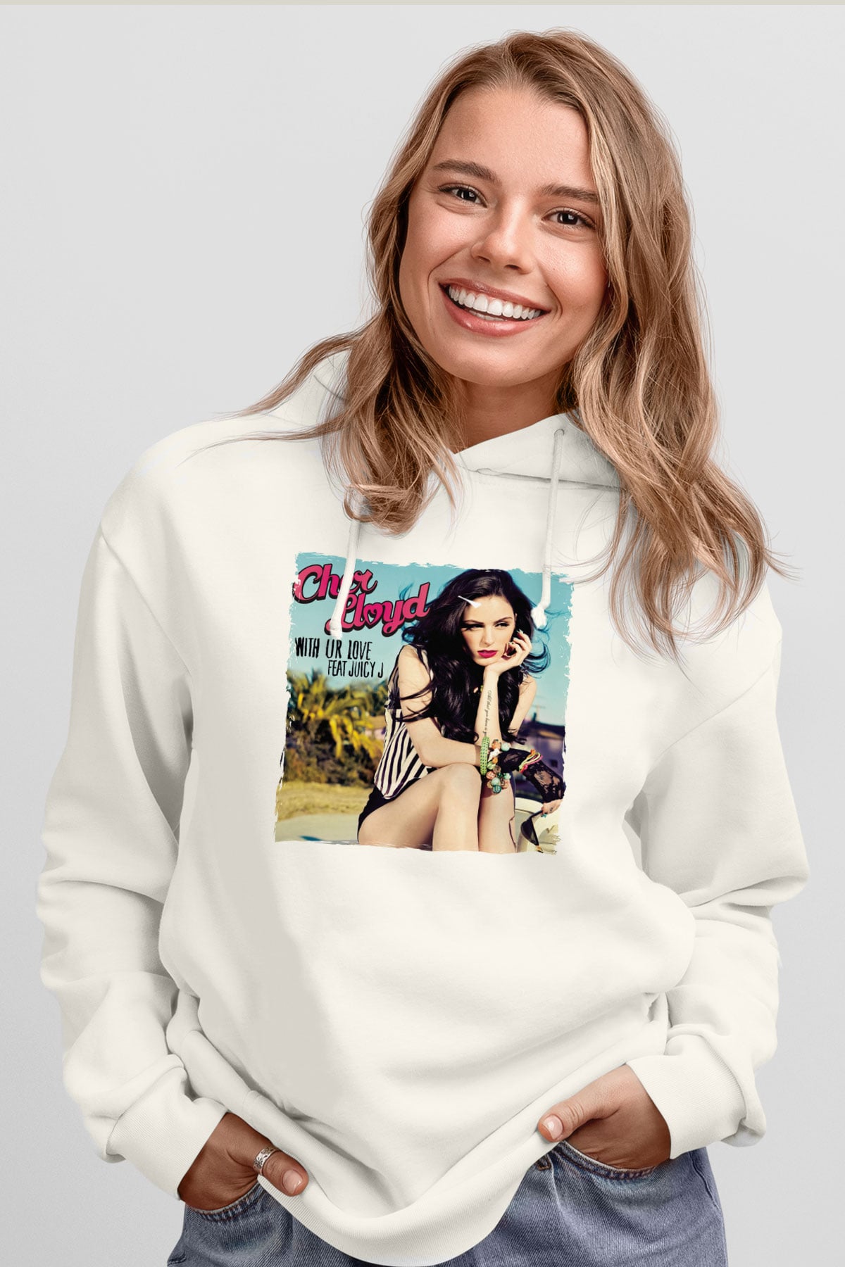 Cher Lloyd Beyaz Unisex Kapüşonlu Sweatshirt
