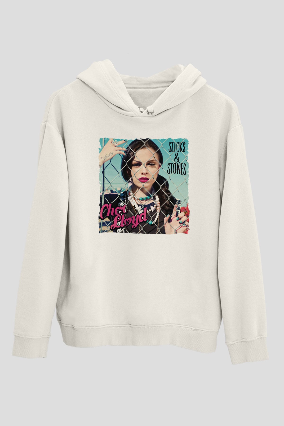 Cher Lloyd Beyaz Unisex Kapüşonlu Sweatshirt