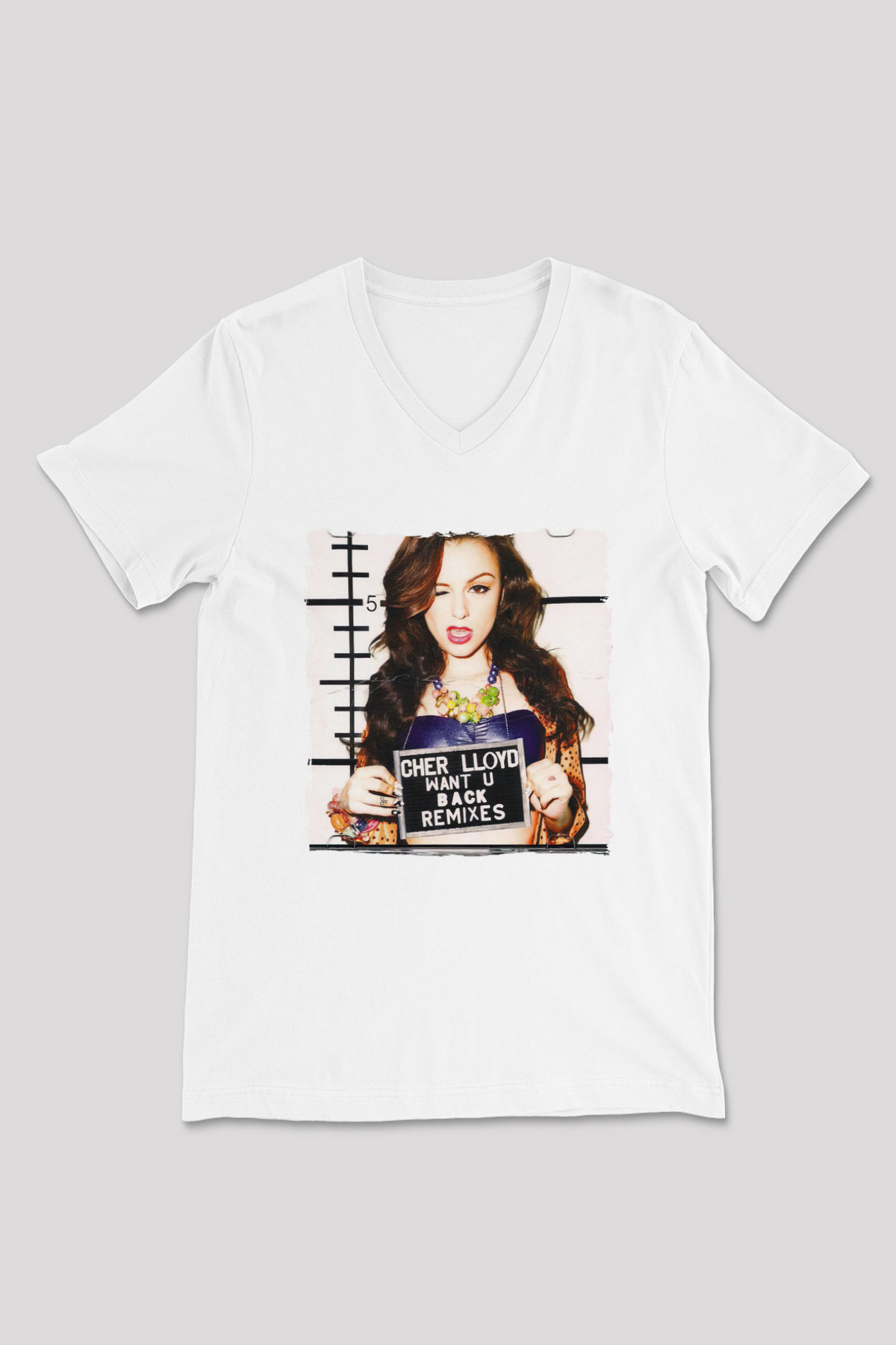 Cher Lloyd Beyaz Unisex V Yaka Tişört